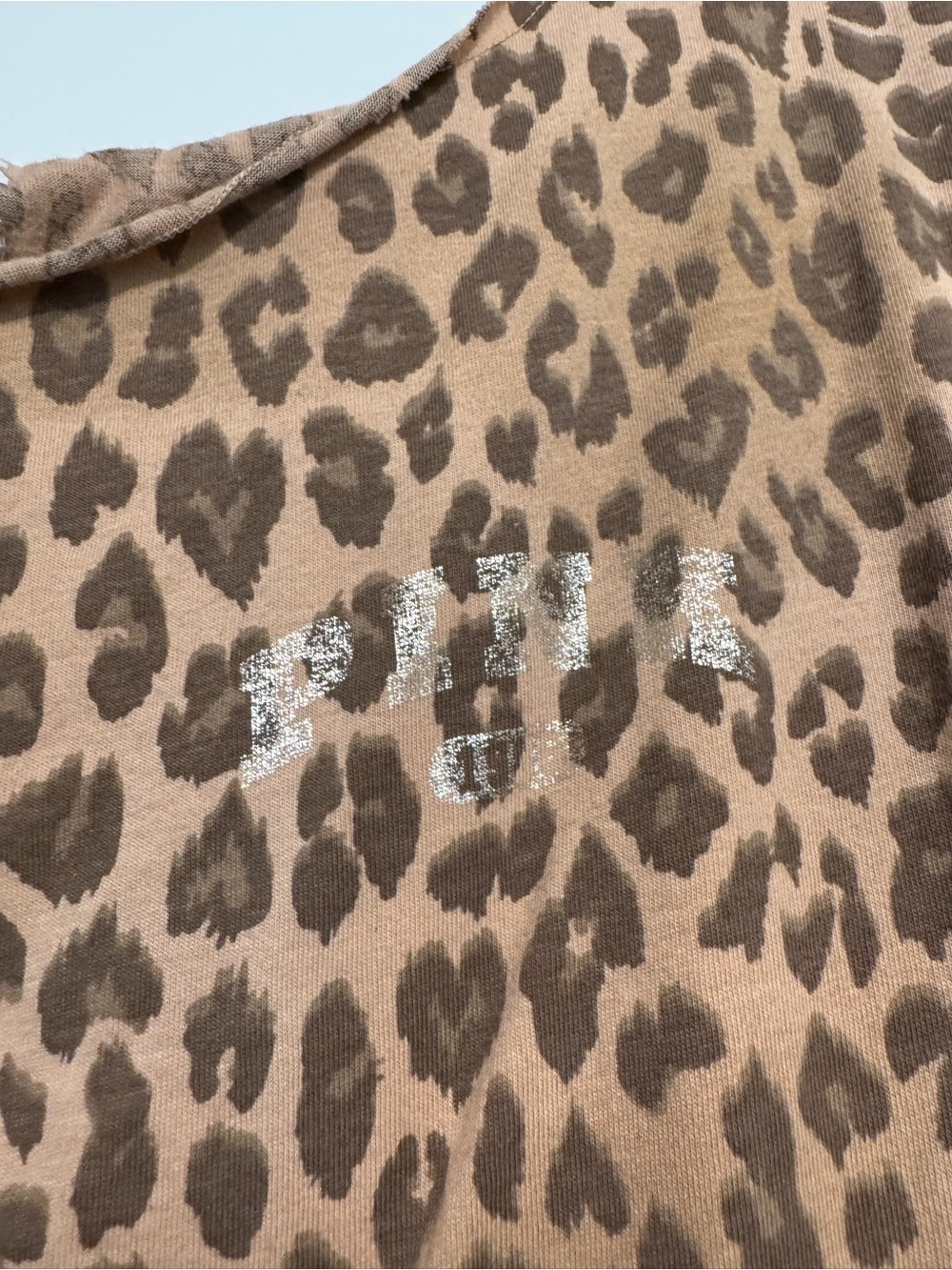 PINK Victoria's Secret Tan Leopard Print Short Sleeve Tee Off The Shoulder - Picture 2 of 4
